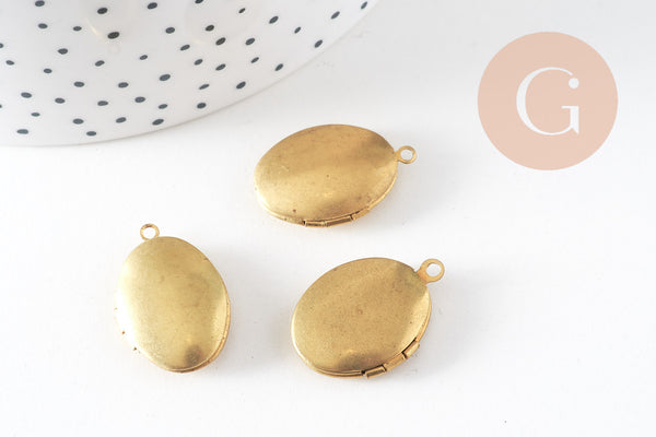 Pendentif locket ovale medaillon laiton brut 24mm, x2 (G0655)