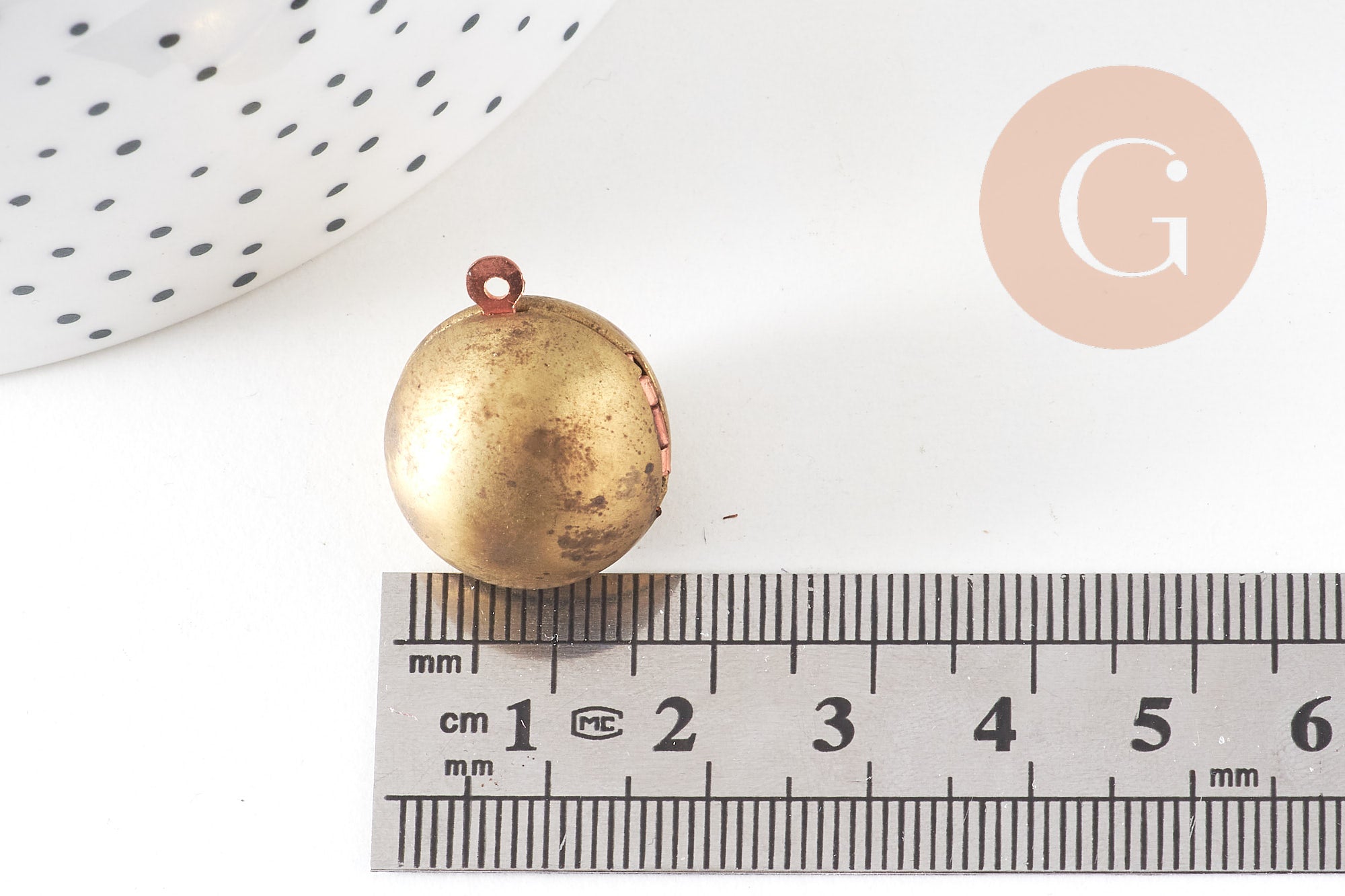 Pendentif locket rond boule laiton brut 18mm, médaillon Vintage, Pendentif laiton brut, x 2 (G2569)