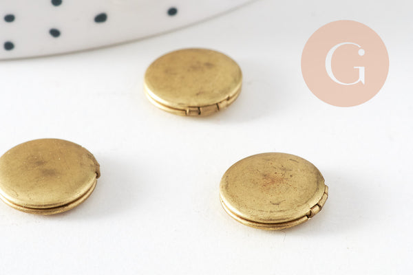 Pendentif locket rond laiton brut, fournitures créatives, médaillon Vintage,création collier, fournitures laiton brut,12mm,sans anneau-G2007