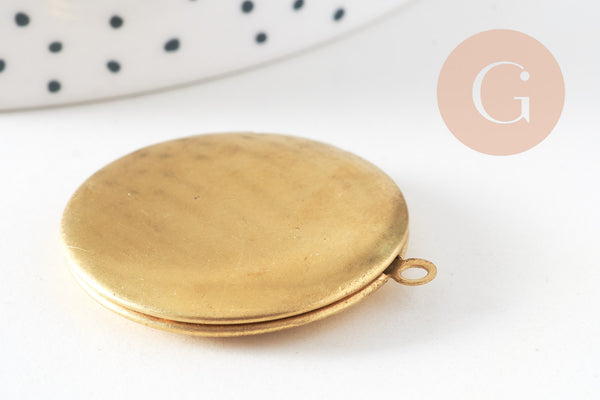 Pendentif locket rond medaillon laiton brut, médaillon Vintage, création collier, fournitures laiton brut,x 2-32mm-G1910