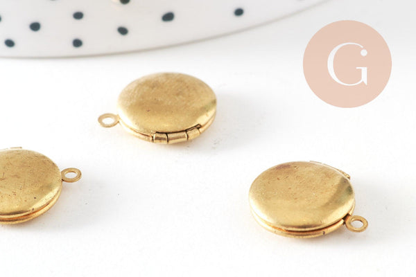 Pendentif locket rond medaillon laiton brut, médaillon Vintage,création collier, fournitures laiton brut,12mm,lot 2-G1038
