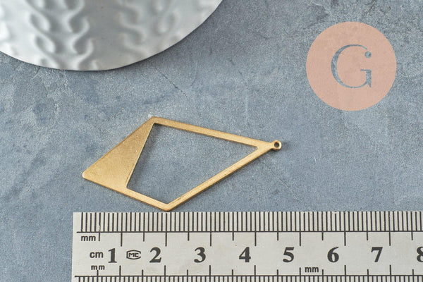 Pendentif losange laiton brut géométrique 46mm, x2 (G1233)