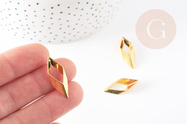 Pendentif losange laiton doré 27mm,breloque géométrique sans nickel,perle géométrique, x5 G6230