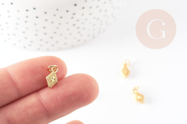 Pendentif losange zamac doré,fournitures créatives, sans nickel,creation bijoux,perle géométrique,9.5mm, x5 G5457