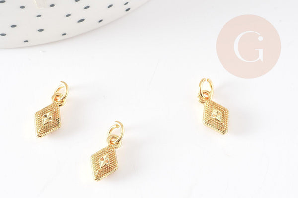 Pendentif losange zamac doré,fournitures créatives, sans nickel,creation bijoux,perle géométrique,9.5mm, x5 G5457