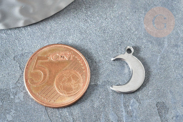 Pendentif lune acier 201 inoxydable argenté 15.5mm, création bijoux acier inoxydable x5 G7619