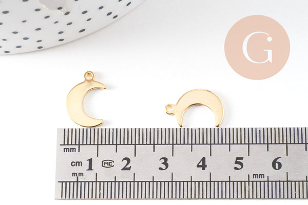 Pendentif lune acier 304 inoxydable doré 15.5mm, x5 (G2896)