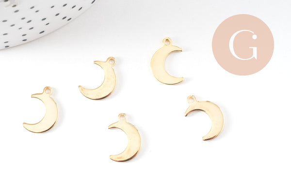 Pendentif lune acier 304 inoxydable doré 15.5mm, x5 (G2896)