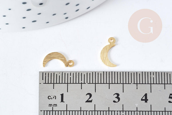 Pendentif lune laiton doré brossé 24K 11.5mm, breloque doré pou création bijoux, x1 (G8866)