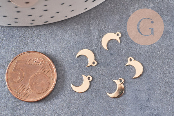 Pendentif lune laiton doré brossé 9mm, x10 (G10554)