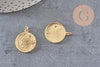 Pendentif lune rond gravé laiton doré 16K étoile zircon 20.5mm, un pendentif doré avec des cristaux pour la création de bijoux, x1 (G5960)