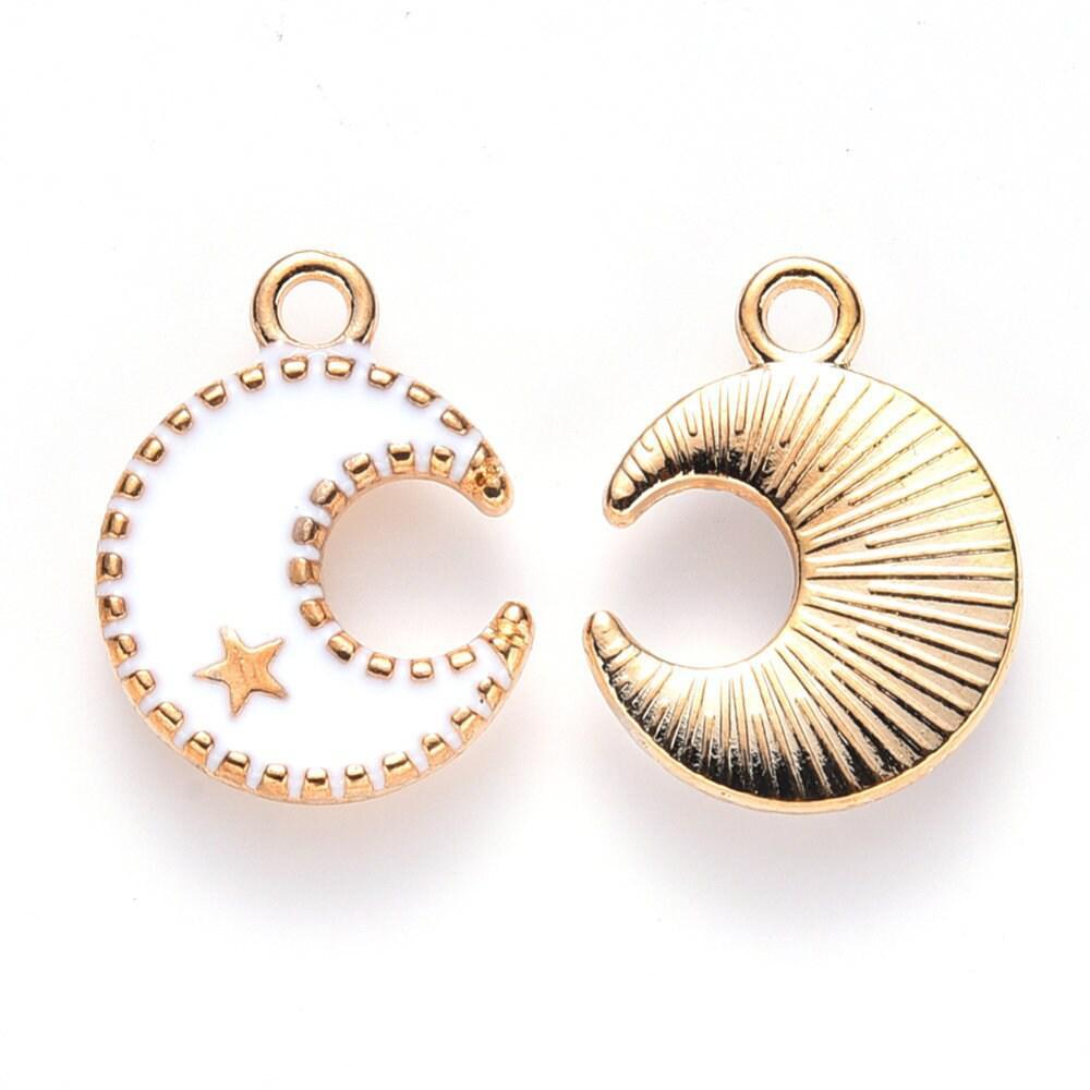 Pendentif lune zamac doré émail blanc 16mm, x5 (G6092)