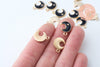 Pendentif lune zamac doré émail noir 16mm,pendentif doré pour création de bijoux, x5 (G6087)