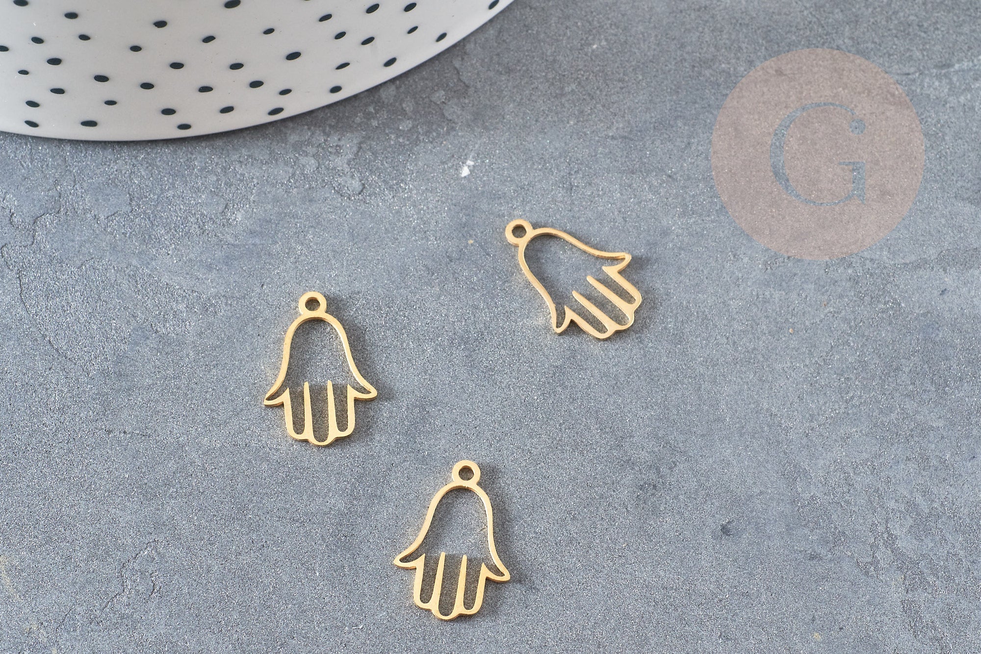 Pendentif main hamsa acier 201 inoxydable doré 17mm, création bijoux chance , x1 G5734