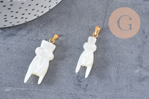 Pendentif main nacre blanche naturelle laiton doré 34mm, x1 (G1081)