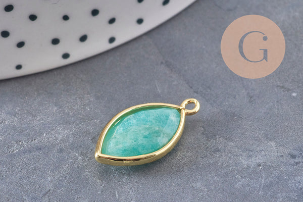 Pendentif marquise amazonite naturelle laiton doré 22mm, x1 (G10980)