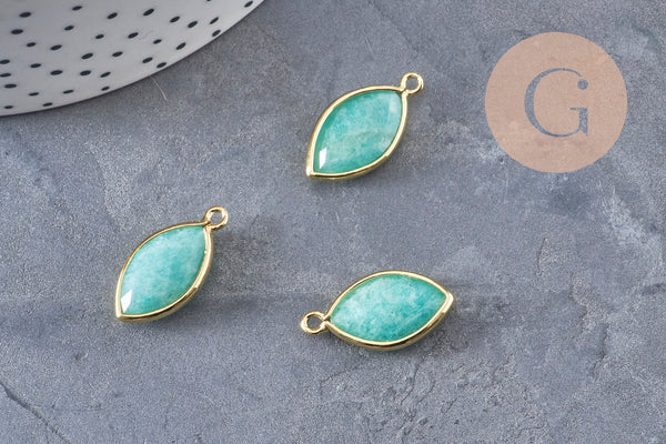 Pendentif marquise amazonite naturelle laiton doré 22mm, x1 (G10980)
