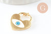 Pendentif médaille Cadenas coeur oeil émail blanc laiton doré 16K,pendentif laiton amour pour création bijoux,20mm, x1 (G4674)