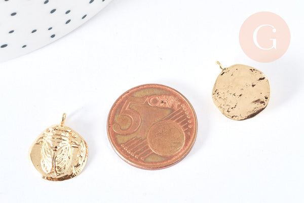 Pendentif médaille Cigale rond plat laiton doré 16,5mm,crétion bijou insecte doré, x1 G7122