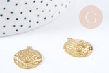 Pendentif médaille bombée ronde oeil protecteur laiton brut 22.5mm, x1 (G8841)