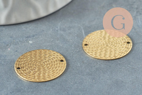 Pendentif médaille cercle texturé laiton brut 20mm,x2 (G1840)