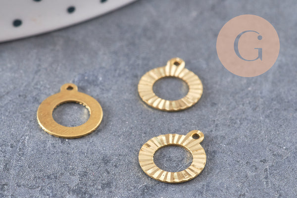 Pendentif médaille cerle texturée laiton brut, apprêt doré, sans nickel,médaille dorée, médaille ronde,10mm, x5 (G2826)