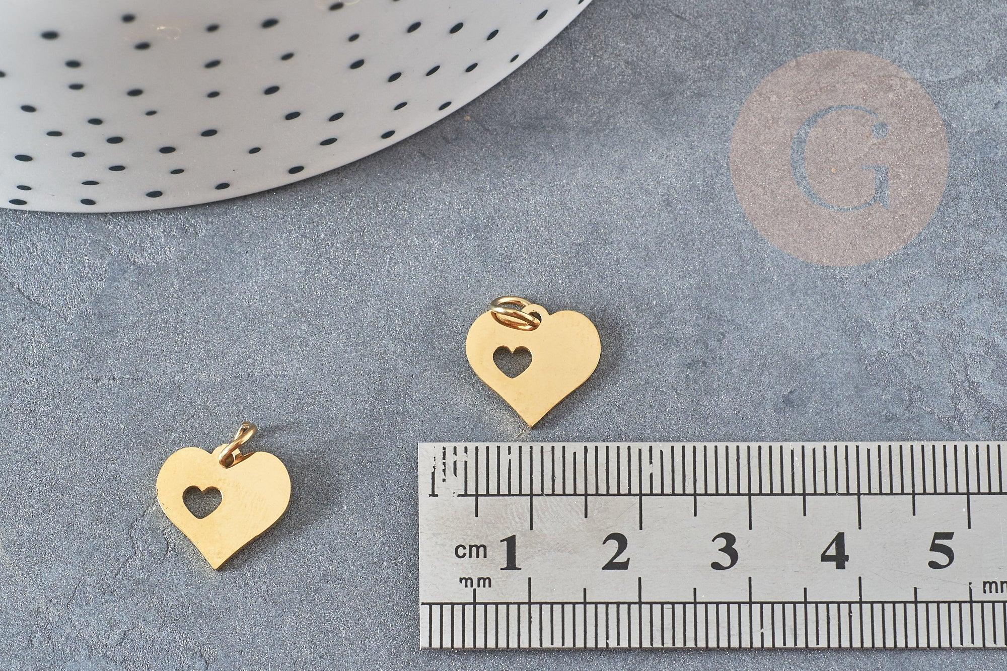 Pendentif médaille coeur acier 304 inoxydable doré 12mm, x1 (G2993)