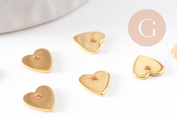 Pendentif médaille coeur acier 304 inoxydable doré 7mm, x10 (G3465)