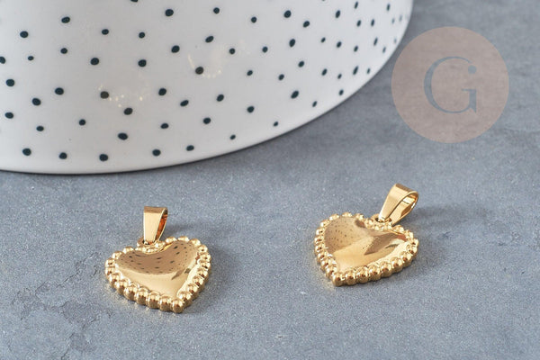 Pendentif médaille coeur acier 304 inoxydable doré à graver 19mm, x1 (G2913)