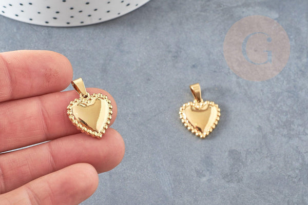 Pendentif médaille coeur acier 304 inoxydable doré à graver 19mm, x1 (G2913)