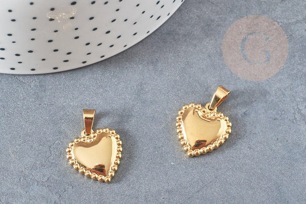 Pendentif médaille coeur acier 304 inoxydable doré à graver 19mm, x1 (G2913)
