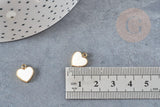 Pendentif médaille coeur acier 304 inoxydable doré émail blanc 11mm, x1 (G4884)