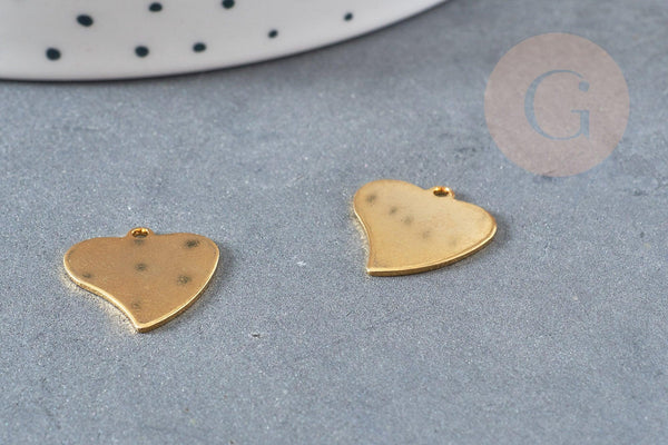 Pendentif médaille coeur acier doré 15.5mm, x1 (G4923)