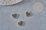 Pendentif médaille coeur acier doré émail noir, pendentif acier doré,sans nickel,médaille acier,11mm x1 G4885