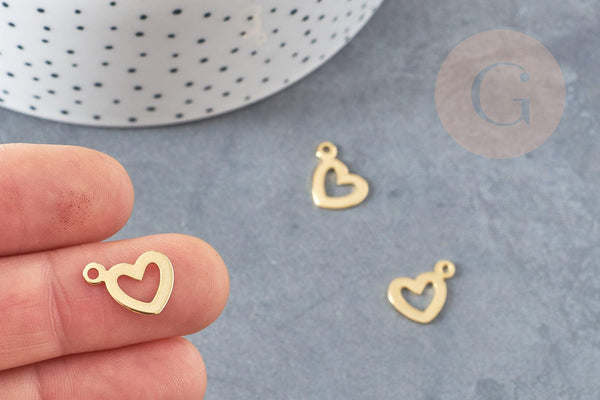 Pendentif médaille coeur acier doré, pendentif acier doré,sans nickel,acier doré, médaille acier,14mm, x5 G3632