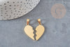 Pendentif médaille coeur acier doré séparable, pendentif acier doré sans nickel pour création bijoux amour et BFF, 26.5mm, x2 G3633
