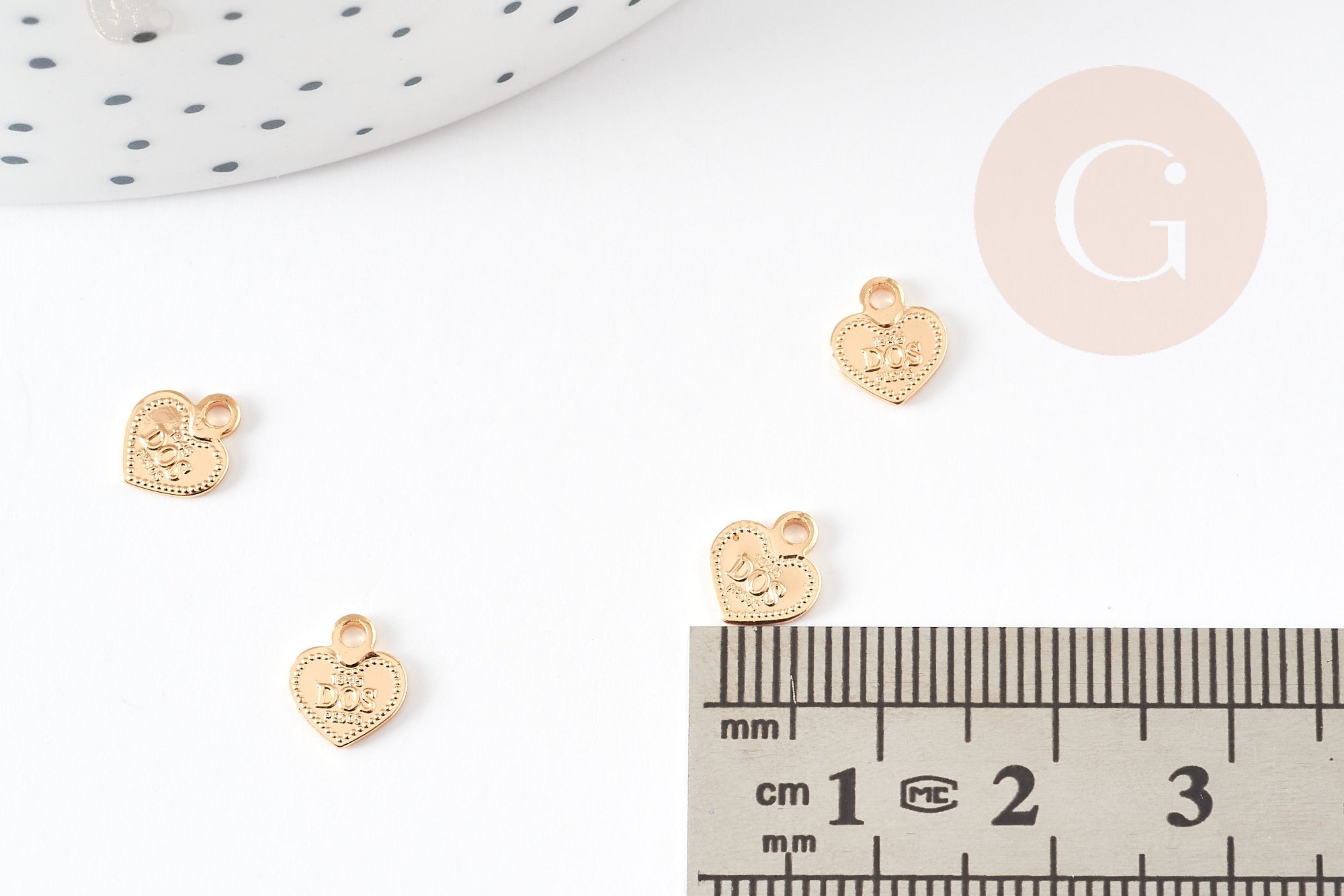 Pendentif médaille coeur "dos pesos" laiton doré 18k 8mm sans nickel,création bijoux,pendentif amour, x1 G5844