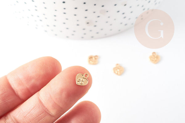 Pendentif médaille coeur "dos pesos" laiton doré 18k 8mm sans nickel,création bijoux,pendentif amour, x1 G5844