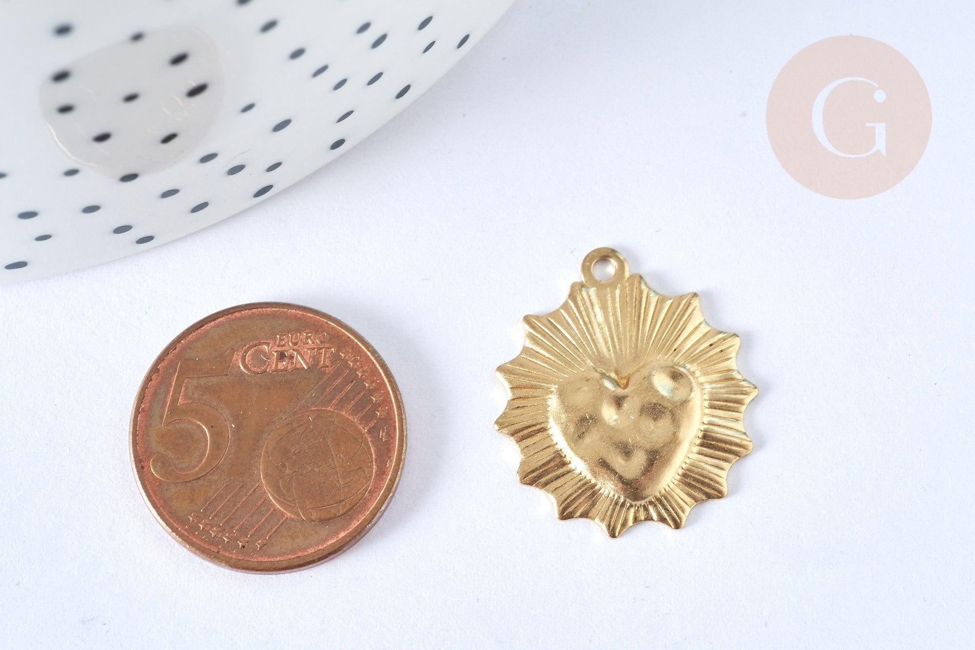 Pendentif médaille coeur laiton brut 23x20mm, x2 (G6924)