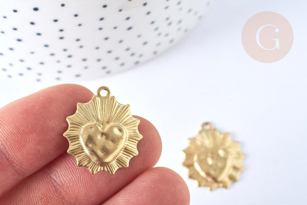 Pendentif médaille coeur laiton brut 23x20mm, x2 (G6924)