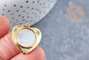 Pendentif médaille coeur nacre naturelle laiton doré 23mm sans nickel, x1 (G8838)