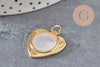 Pendentif médaille coeur nacre naturelle laiton doré 23mm sans nickel, x1 (G8838)