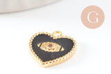 Pendentif médaille coeur oeil émail laiton doré 18K et cristal zircon,pendentif laiton amour pour création bijoux,13mm, x1 (G3414)