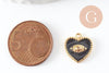 Pendentif médaille coeur oeil émail laiton doré 18K et cristal zircon,pendentif laiton amour pour création bijoux,13mm, x1 (G3414)