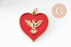 Pendentif médaille coeur oiseau émail laiton doré 18K pendentif laiton coeur,sans nickel,22.5mm, x1 (G4273)