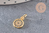 Pendentif médaille doré cristal zircon, pendentif doré,porte-bonheur,laiton dore,bijou médaille,17mm, x1 (G0483)