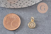 Pendentif médaille doré cristal zircon, pendentif doré,porte-bonheur,laiton dore,bijou médaille,17mm, x1 (G0483)
