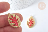 Pendentif médaille étoile laiton doré 20K émail rouge ,pendentif doré pendentif laiton doré,13.7x9mm,x1 (G7566)