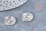 Pendentif médaille étoile ovale laiton platine 24mm, argenté sans nickel, création bijoux, x1 G8432