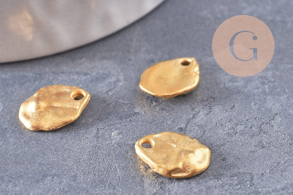 Pendentif médaille goutte texturée zamac doré 11mm, x10 (G0685)